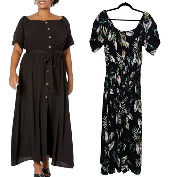 City Chic Women's Plus Size Tropical Tie Waist Maxi Dress Puff Sleeve‎ M Plus 18 - Picture 1 of 6